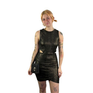 The Moon Collection Black Gold Side Cut-out  Party Dress